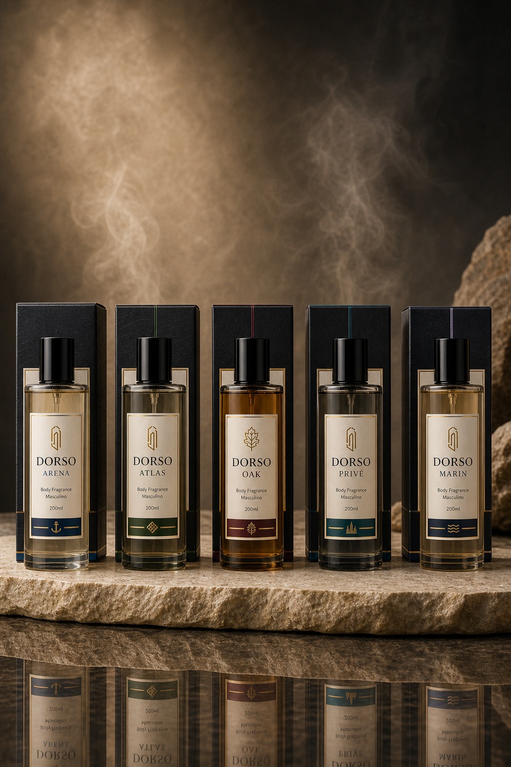 Coleção DORSO vertical com cinco Body Fragrances