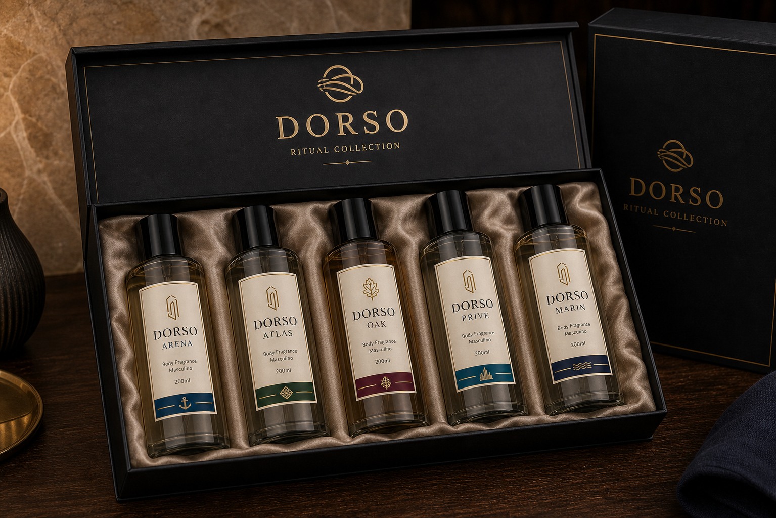 Kit premium DORSO Ritual Collection com cinco Body Fragrances