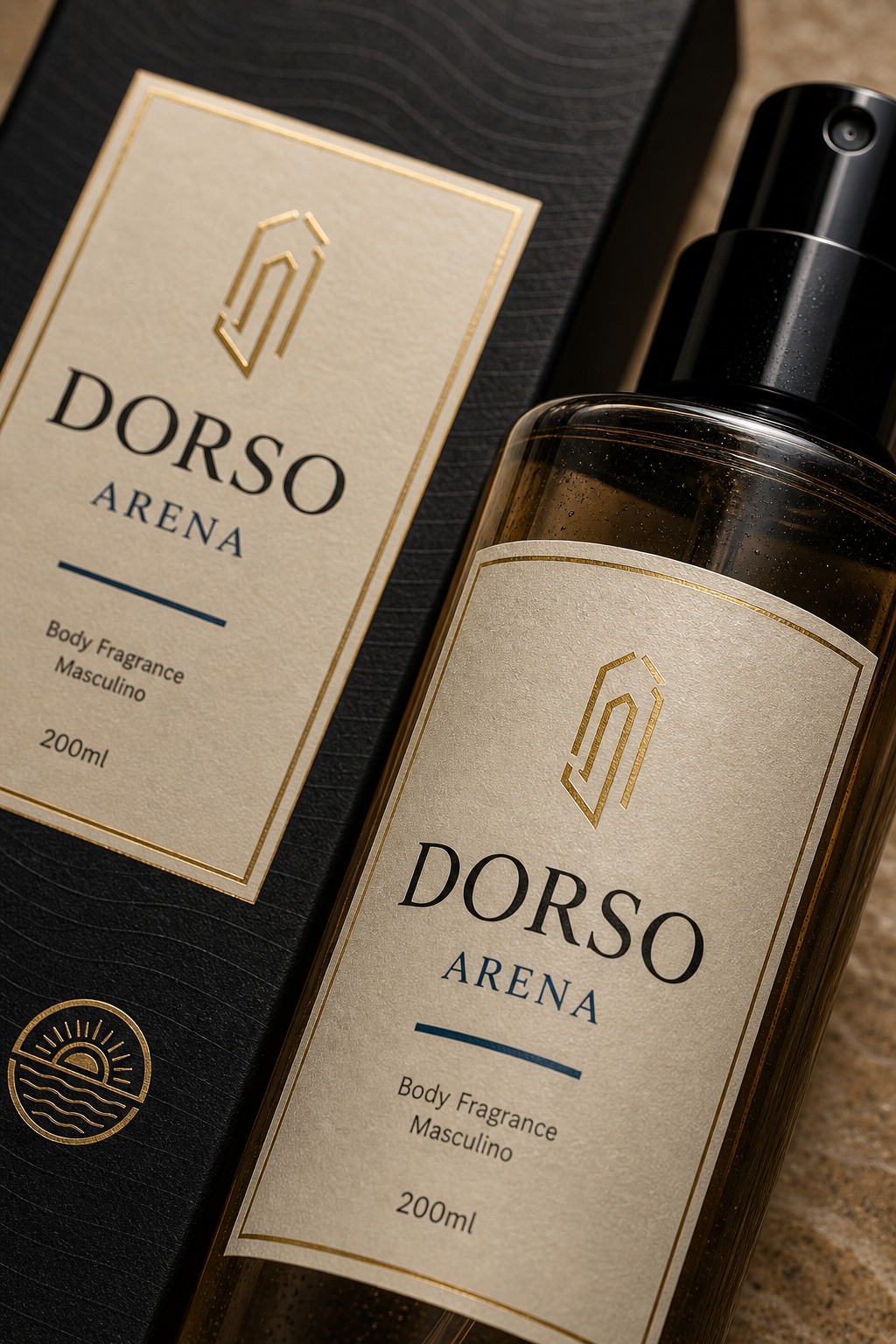 Detalhe premium do rótulo e embalagem DORSO