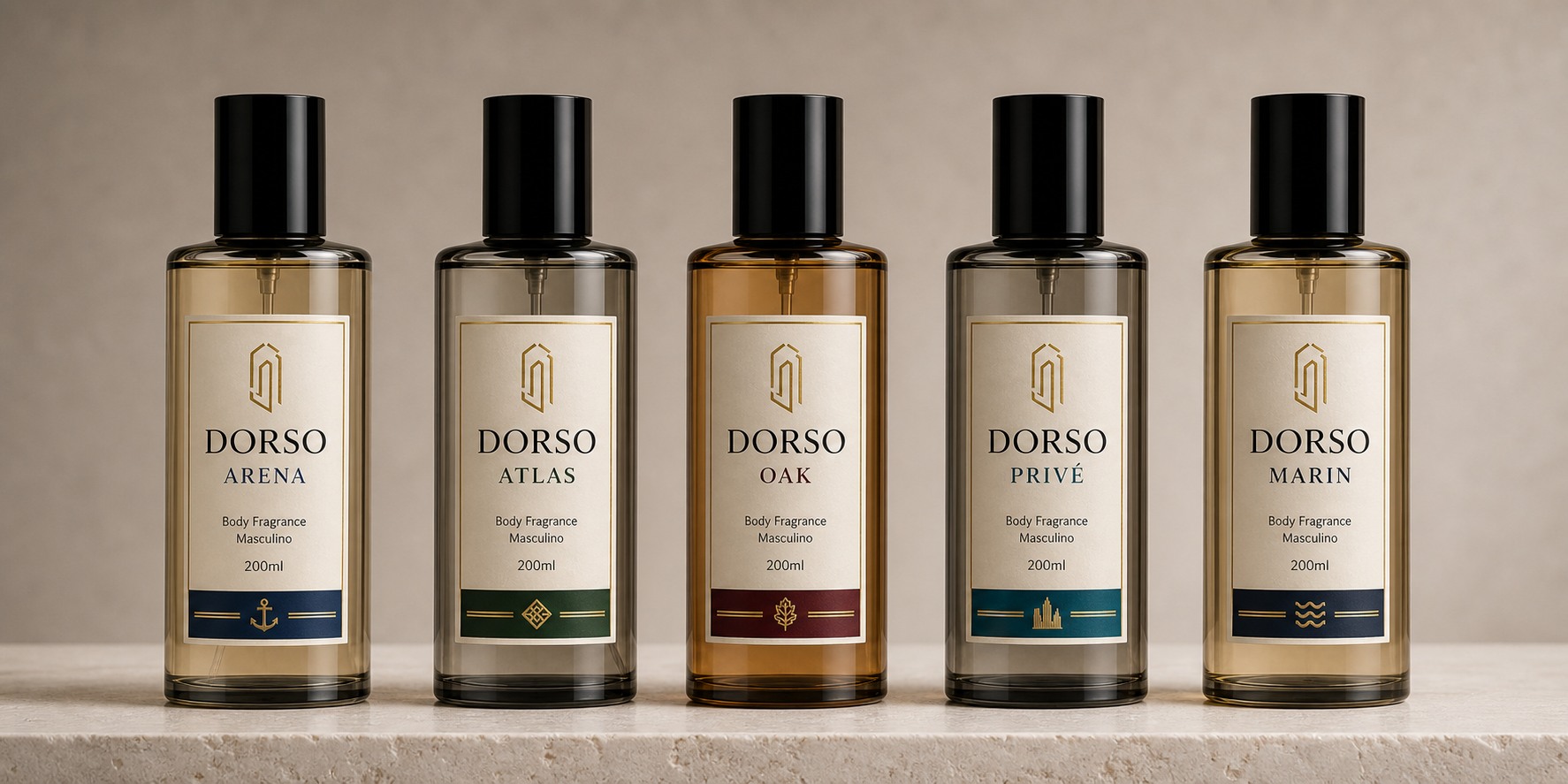 Linha completa DORSO com cinco Body Fragrances Masculinas